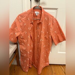 Sonoma Men's Orange Short Sleeve Bird Print Button Down Shirt